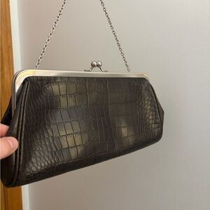 LOFT Dark Brown Crocodile-Embossed Wristlet
